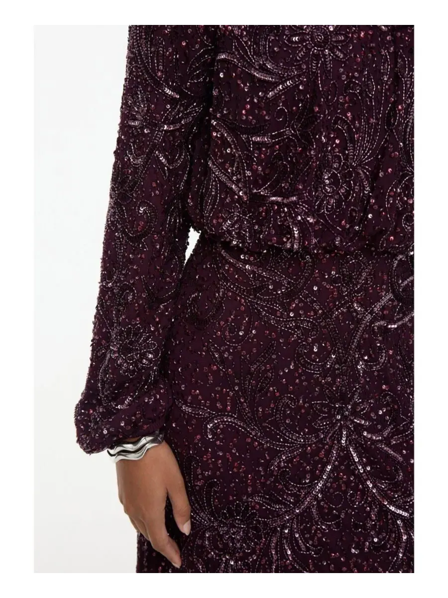 Платье-макси с пайетками и вышивкой, модель Embellished Sequin Maryisa — изображение 3 из 5, сирень
