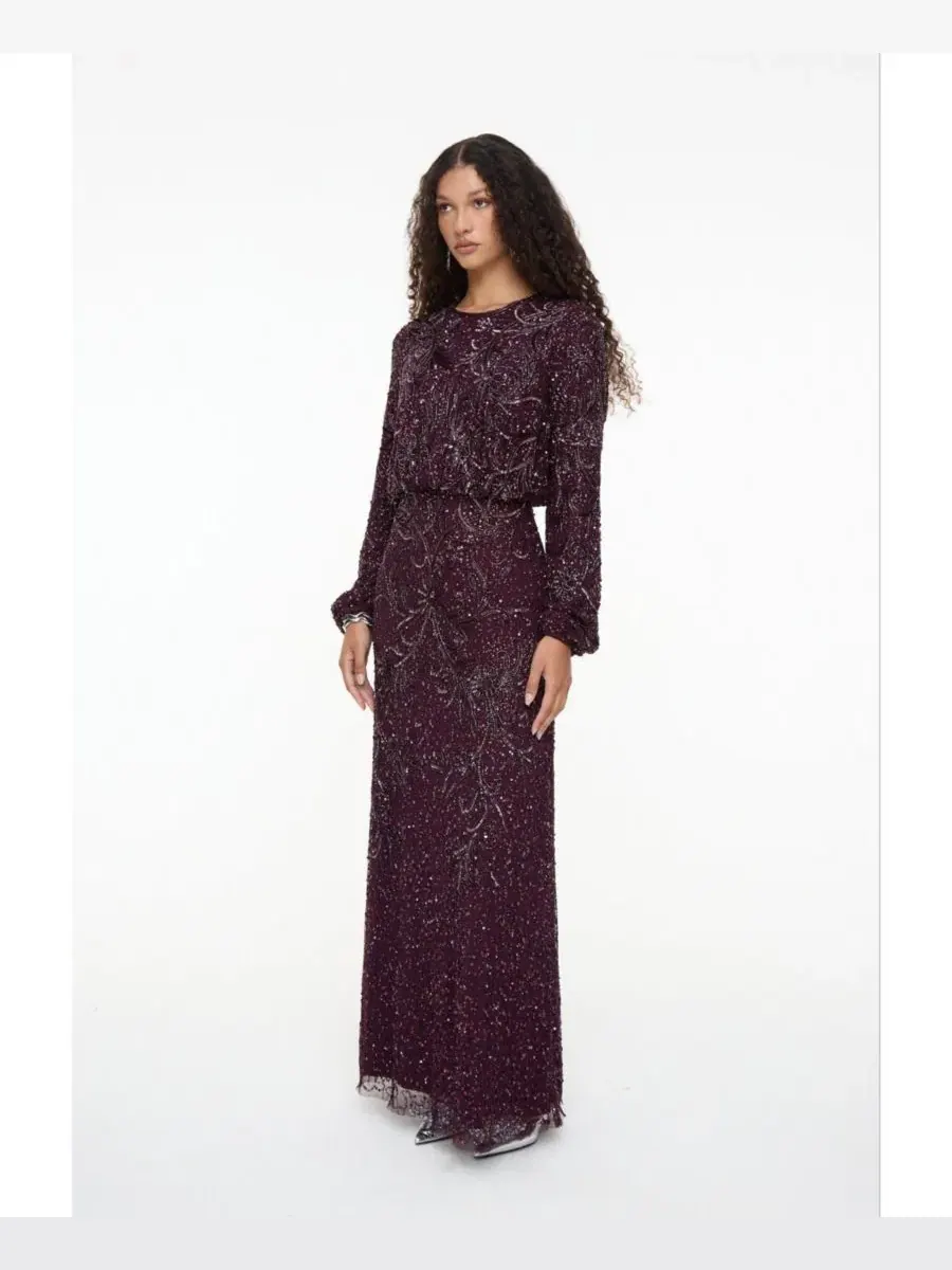Платье-макси с пайетками и вышивкой, модель Embellished Sequin Maryisa — изображение 4 из 5, сирень