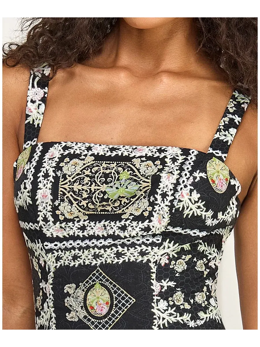 Платье короткое с квадратным вырезом, принт, модель Printed Square Neck Eyelet Drop Waist SENI & — изображение 4 из 6
