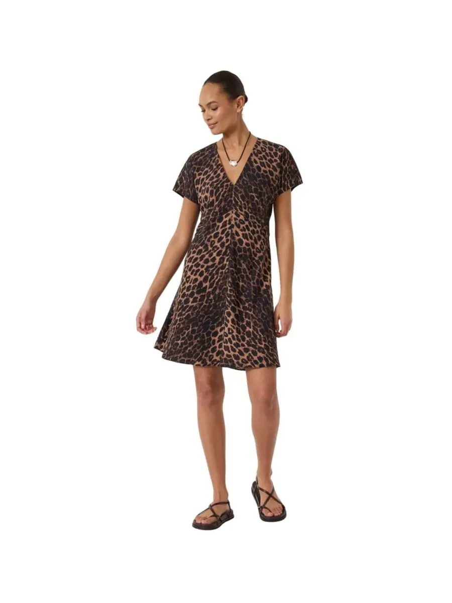 Платье мини с V-образным вырезом, без рукавов, Grace Air Flow Hush, Soft Leopard — изображение 1 из 5