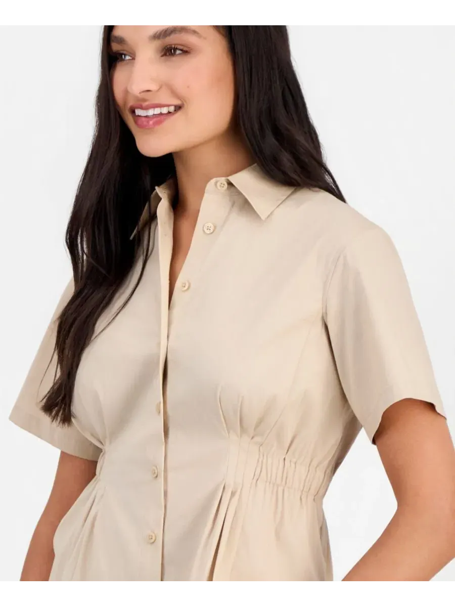 Комплект из блузки с боковыми складками и брюк-бананок с манжетами Anne Klein — изображение 2 из 3, сафари