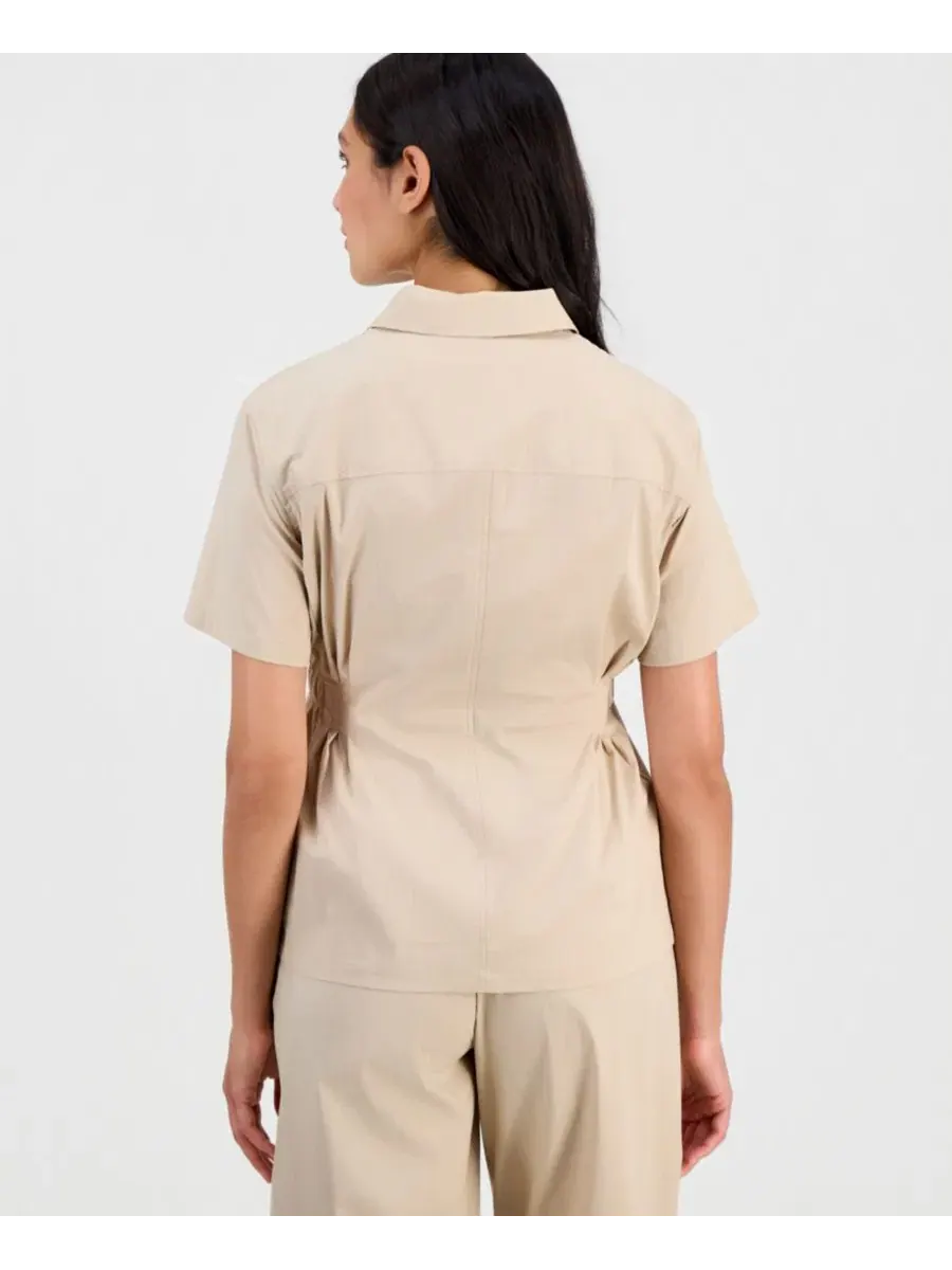 Комплект из блузки с боковыми складками и брюк-бананок с манжетами Anne Klein — изображение 3 из 3, сафари