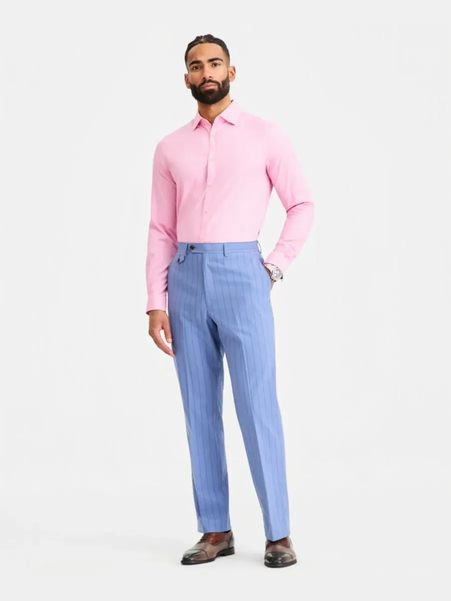 Tayion Collection Мужской классический костюм в синюю полоску, состоящий из двух частей: брюк и брюк — изображение 1 из 7