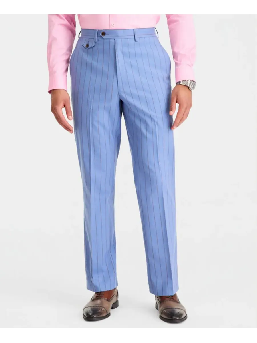 Tayion Collection Мужской классический костюм в синюю полоску, состоящий из двух частей: брюк и брюк — изображение 3 из 7