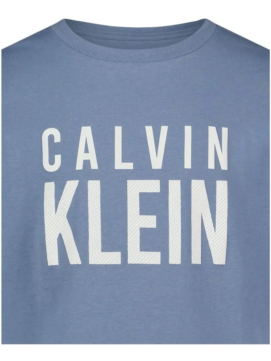 Детская футболка CK Structure с коротким рукавом и круглым вырезом, размер 8-20 Calvin Klein — изображение 4 из 5, синий