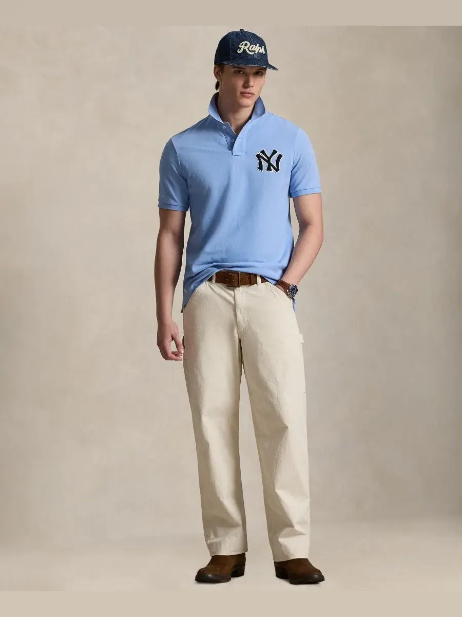 Мужская сетчатая рубашка-поло с логотипом Yankees Polo Ralph Lauren — изображение 2 из 5, синий
