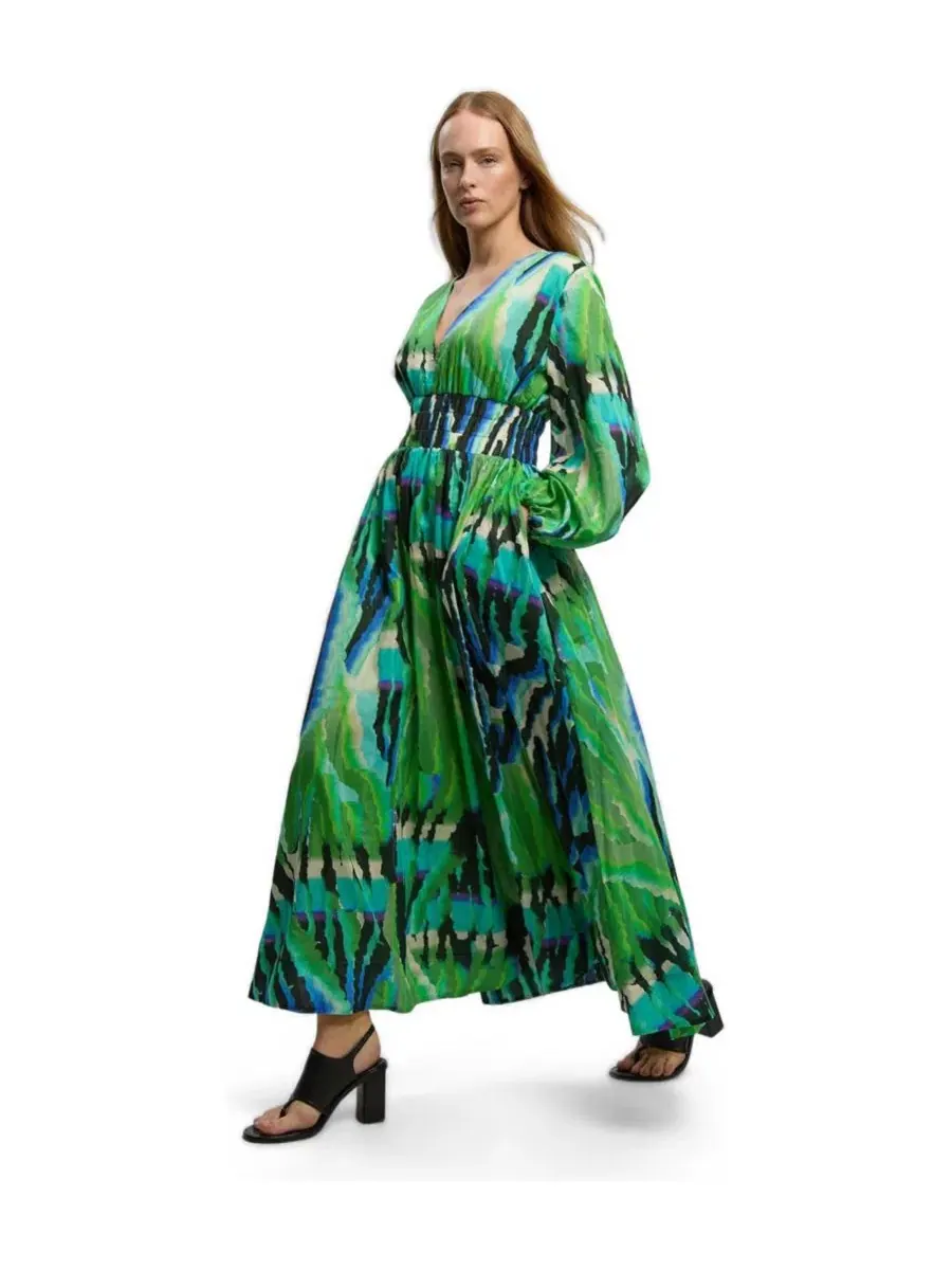 Платье макси с V-образным вырезом и рукавами-фонариками Karen Millen — изображение 1 из 4, мульти