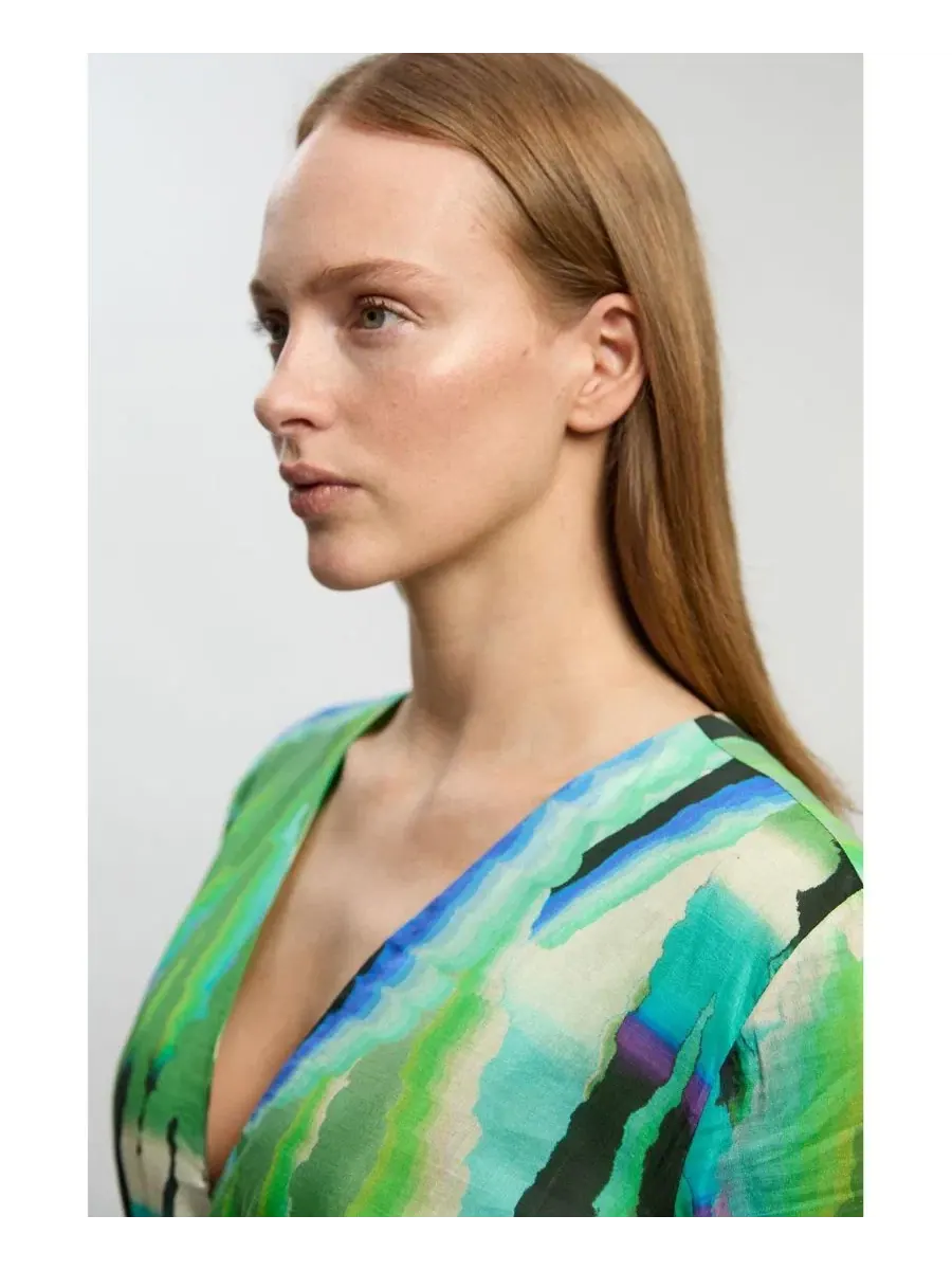 Платье макси с V-образным вырезом и рукавами-фонариками Karen Millen — изображение 4 из 4, мульти
