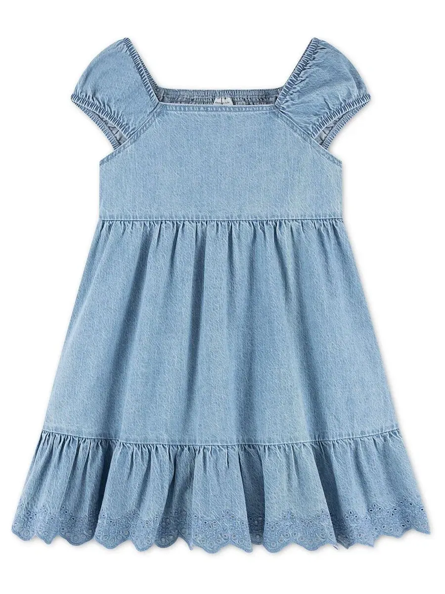 Платье джинсовое с принтом Smocked Denim abercrombie kids — изображение 1 из 4, светлый синий