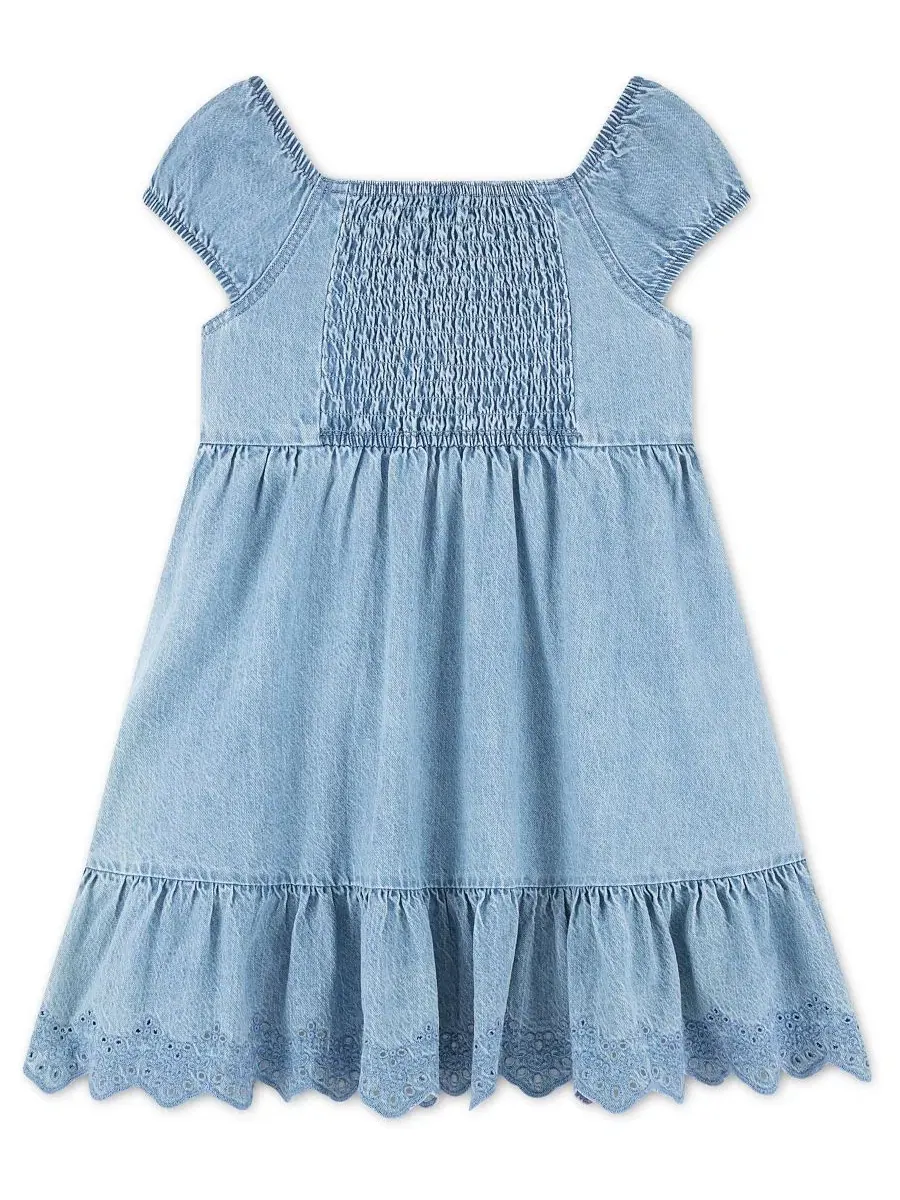Платье джинсовое с принтом Smocked Denim abercrombie kids — изображение 2 из 4, светлый синий