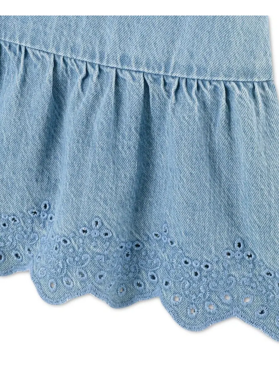 Платье джинсовое с принтом Smocked Denim abercrombie kids — изображение 3 из 4, светлый синий