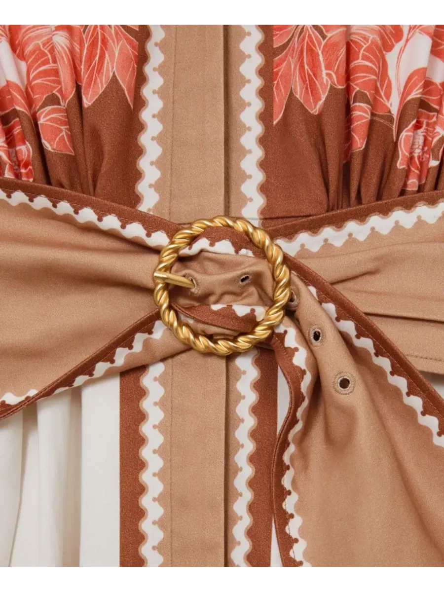 Платье миди с цветочным принтом и поясом Cotton Floral Belted REISS — изображение 4 из 5, розовый слоновая кость