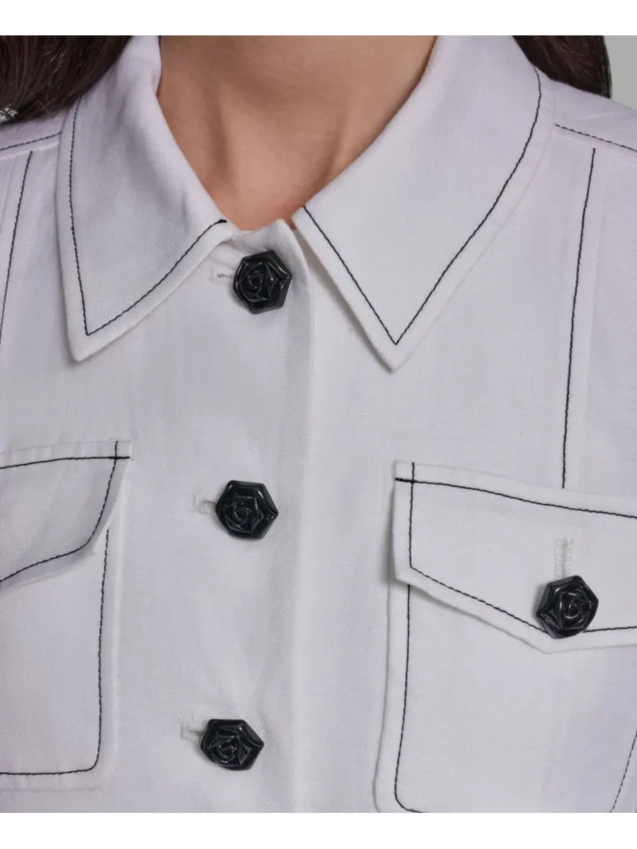 Женский жакет из смесовой льняной ткани с воротником и карманами KARL LAGERFELD PARIS — изображение 4 из 6, белый