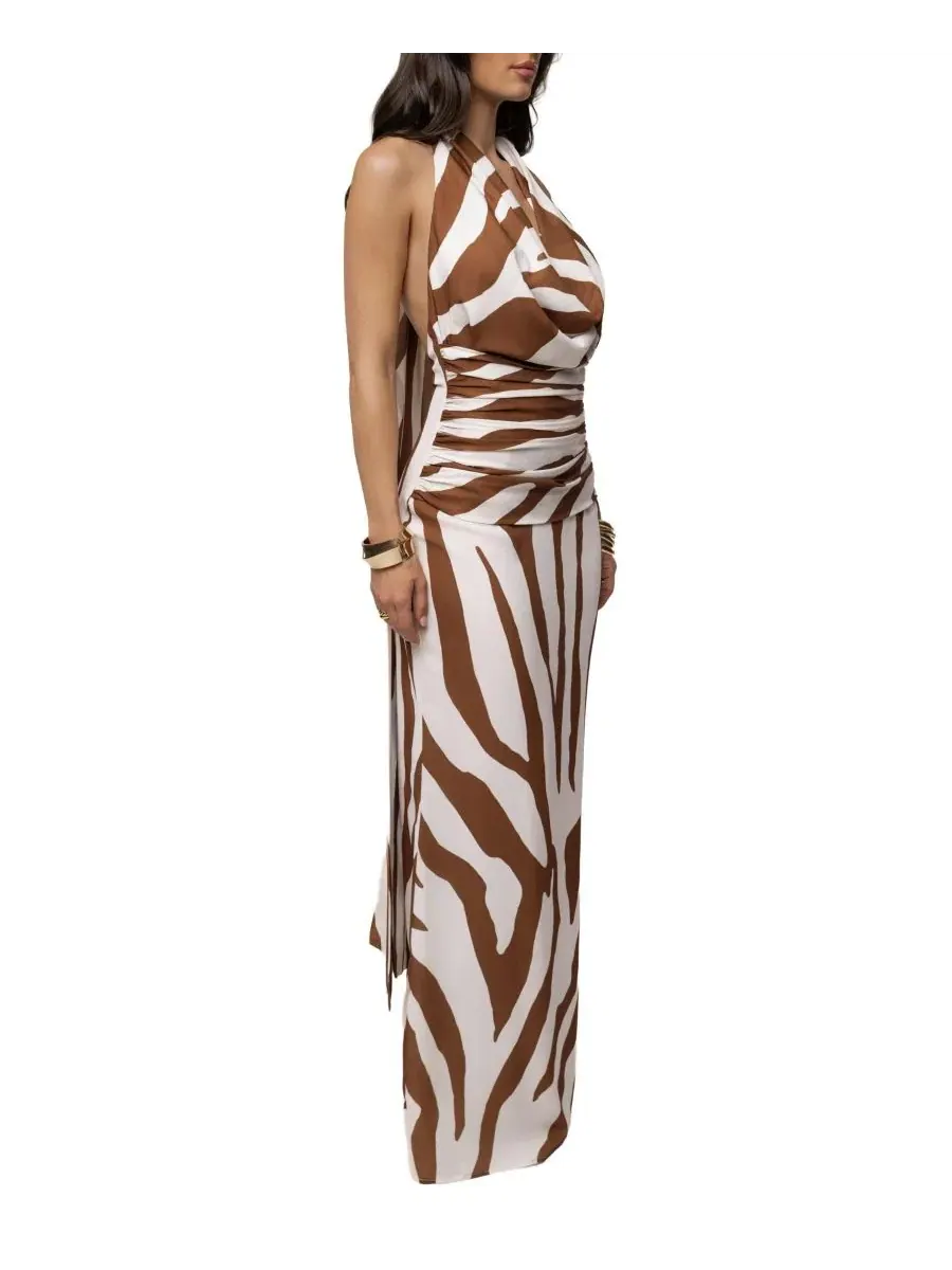 Макси-платье с запахом без спинки Brown Zebra JLUXLABEL — изображение 3 из 11, коричневый