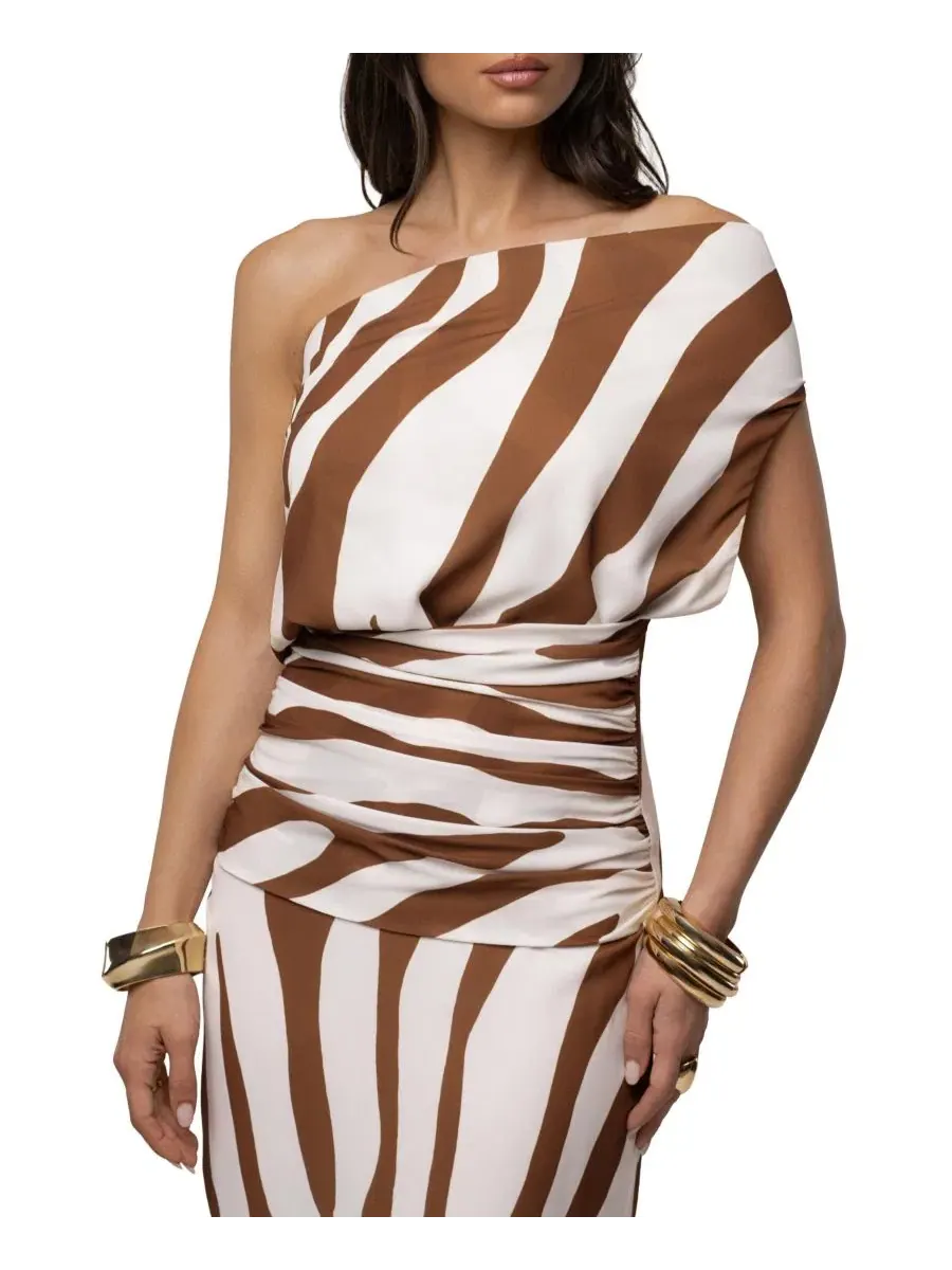 Макси-платье с запахом без спинки Brown Zebra JLUXLABEL — изображение 5 из 11, коричневый