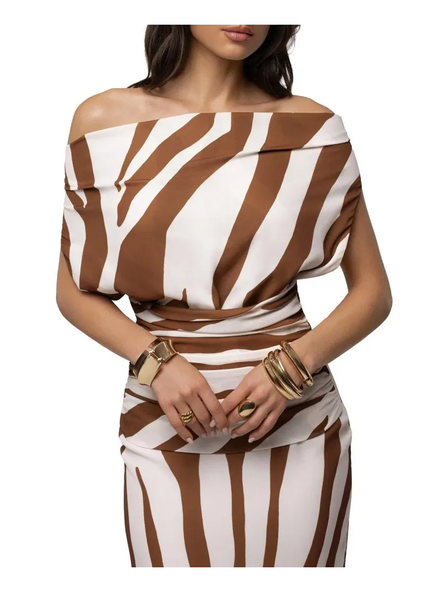 Макси-платье с запахом без спинки Brown Zebra JLUXLABEL — изображение 6 из 11, коричневый