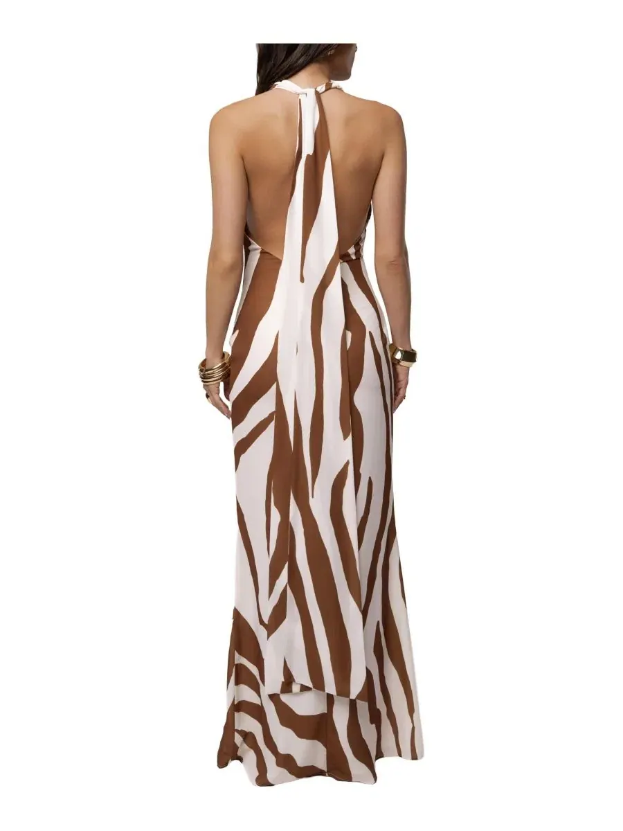 Макси-платье с запахом без спинки Brown Zebra JLUXLABEL — изображение 10 из 11, коричневый