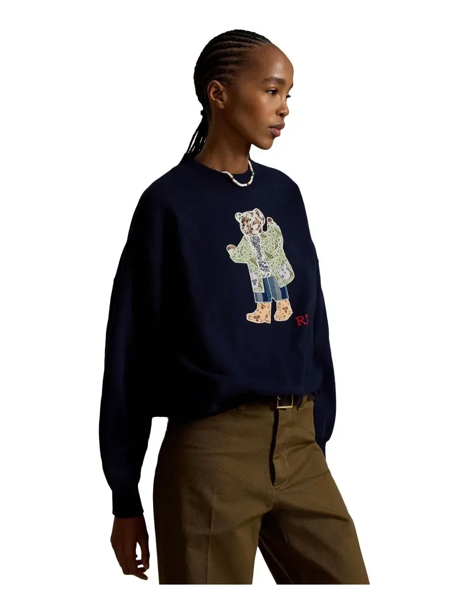 Свитшот с длинным рукавом Patchwork Polo Bear Polo Ralph Lauren — изображение 1 из 5, темно-синий