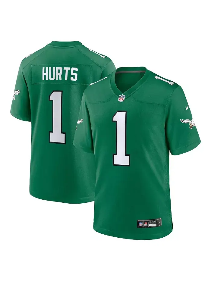 Футболка игровая альтернативная Philadelphia Eagles для подростков Jalen Hurts Nike — изображение 1 из 2, зеленый