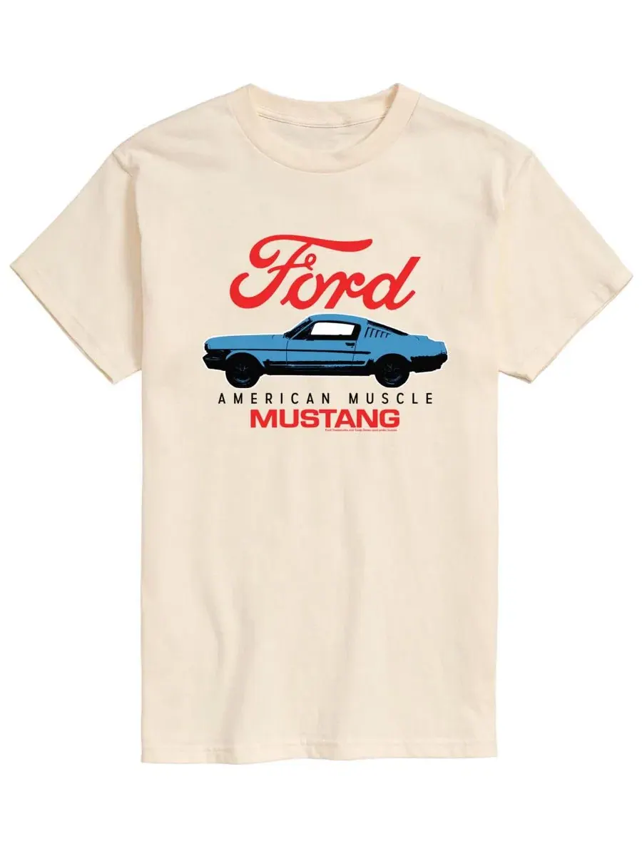 Мужская футболка с коротким рукавом и графическим принтом Ford American Muscle Mustang Airwaves — изображение 1 из 3, бежевый