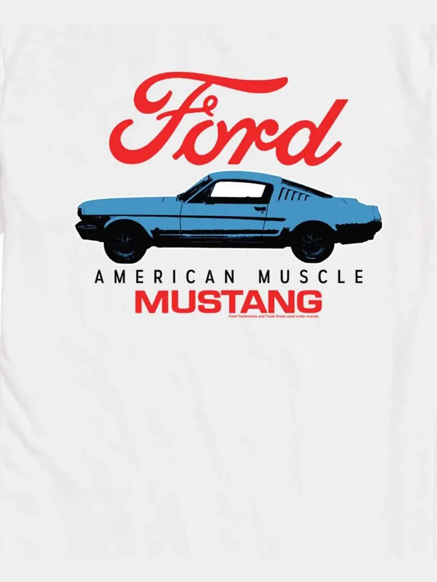 Мужская футболка с коротким рукавом и графическим принтом Ford American Muscle Mustang Airwaves — изображение 3 из 3, белый