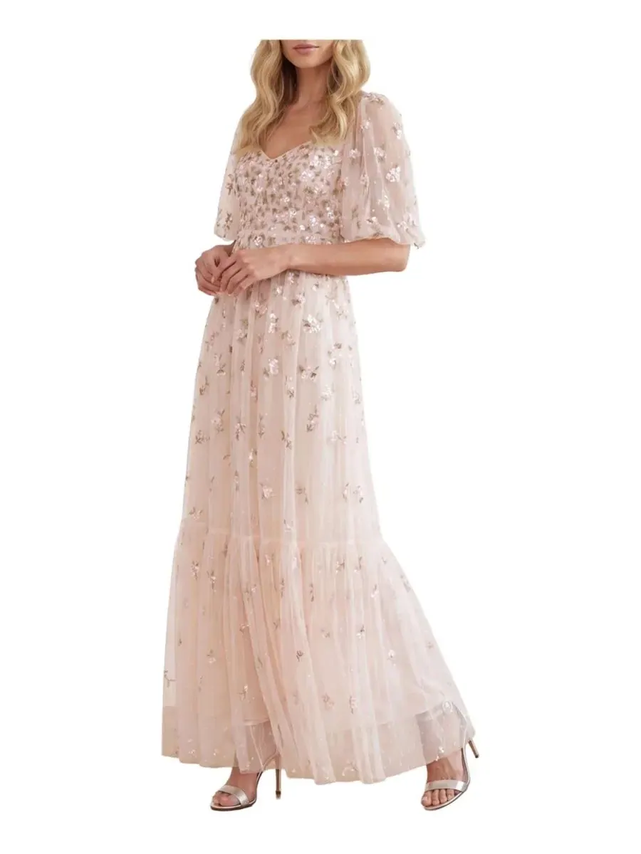 Платье в пол Meadow Ditsy Sweetheart Ankle Gown Needle & Thread — изображение 1 из 4, кремовый