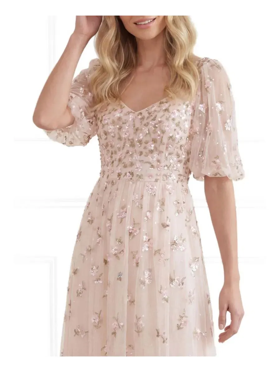 Платье в пол Meadow Ditsy Sweetheart Ankle Gown Needle & Thread — изображение 3 из 4, кремовый