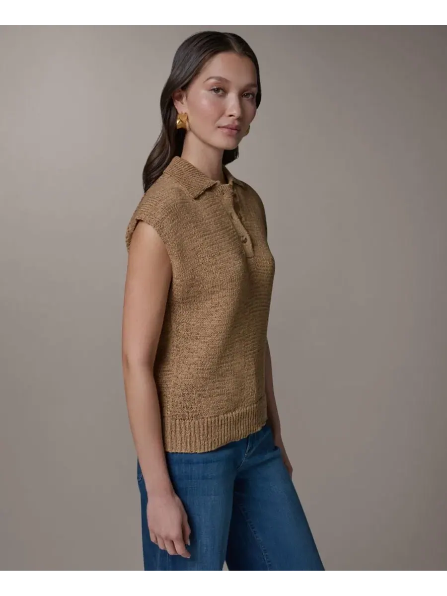 Свитер без рукавов с поло-воротником Donna Karan Weekend — изображение 3 из 7, бежевый