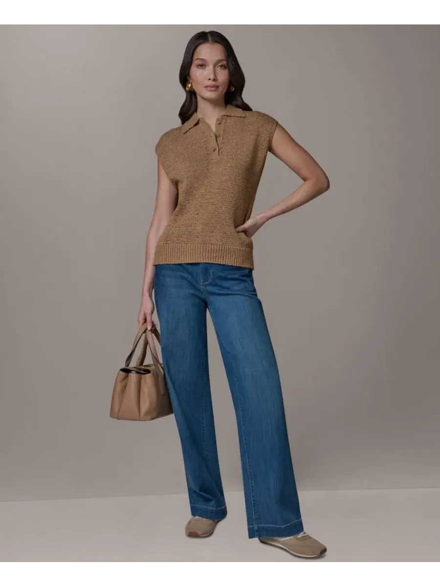 Свитер без рукавов с поло-воротником Donna Karan Weekend — изображение 6 из 7, бежевый