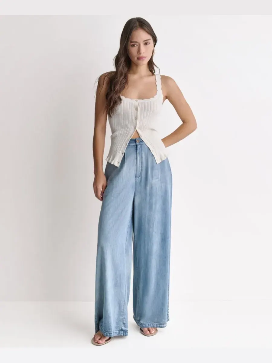 Брюки джинсовые широкие с высокой посадкой BCBG — изображение 2 из 7, синий