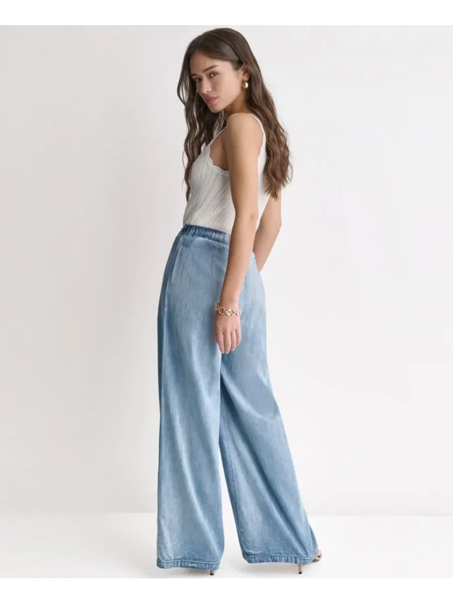 Брюки джинсовые широкие с высокой посадкой BCBG — изображение 6 из 7, синий