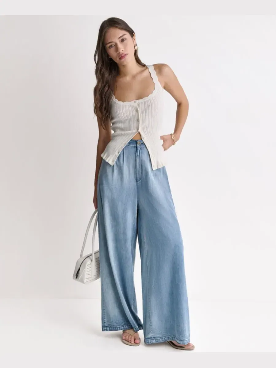 Брюки джинсовые широкие с высокой посадкой BCBG — изображение 7 из 7, синий