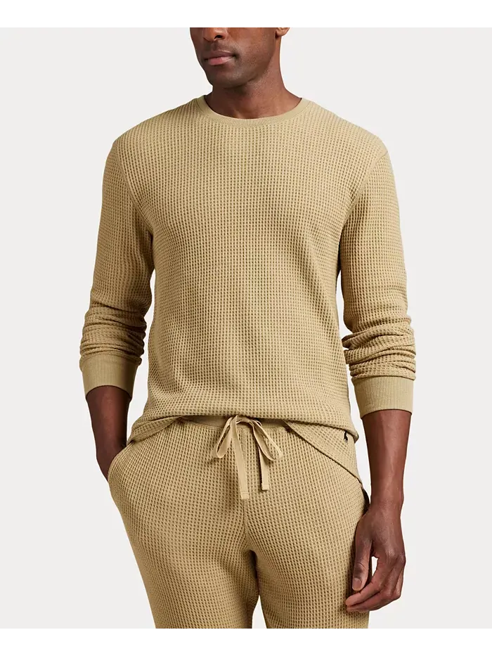 Мужская футболка с длинным рукавом и круглым вырезом для сна Polo Ralph Lauren — изображение 1 из 3, бежевый/бежевый