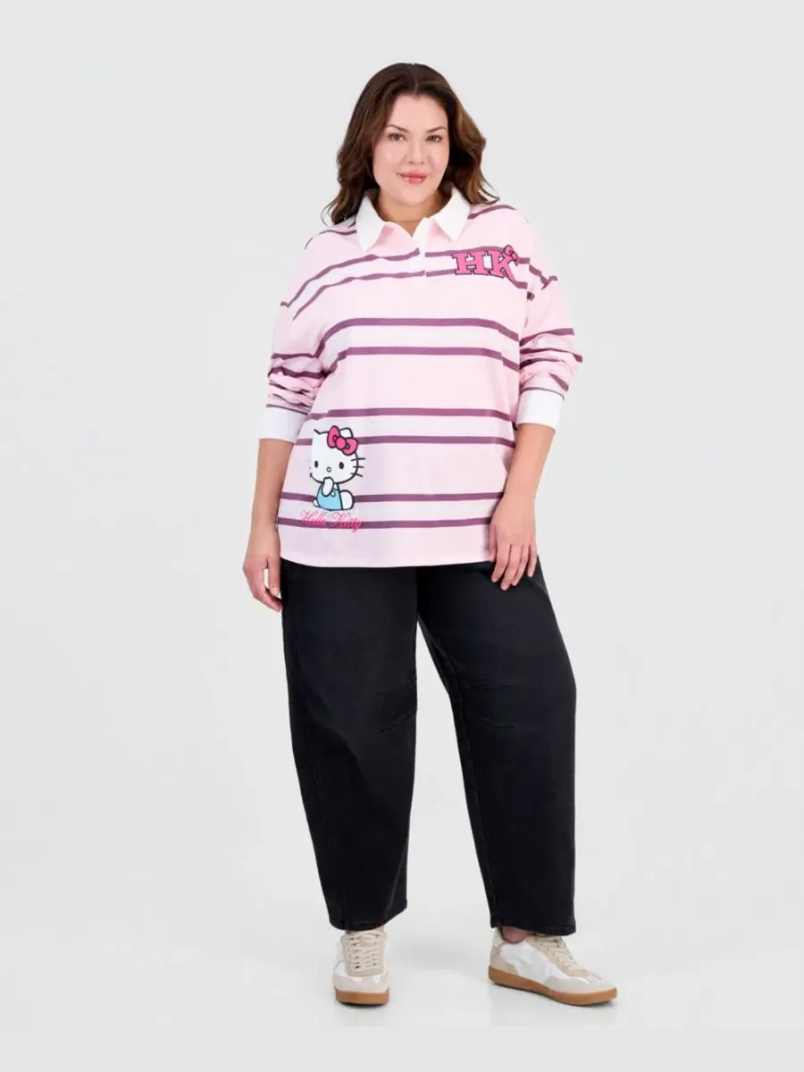 Футболка-поло с принтом Hello Kitty и длинным рукавом, модель Athletic Striped Polo Shirt Love Tribe — изображение 2 из 4