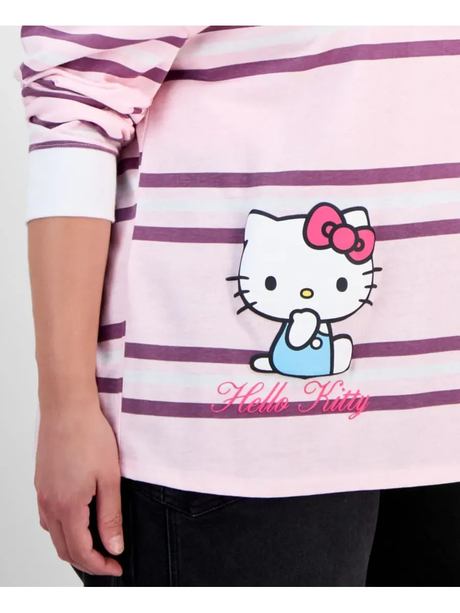 Футболка-поло с принтом Hello Kitty и длинным рукавом, модель Athletic Striped Polo Shirt Love Tribe — изображение 4 из 4