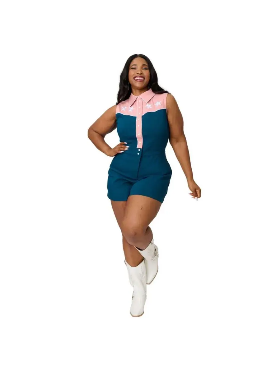 Комбинезон с западным стилем и вышивкой Plus Size 1940s Unique Vintage — изображение 1 из 4, синий розовый