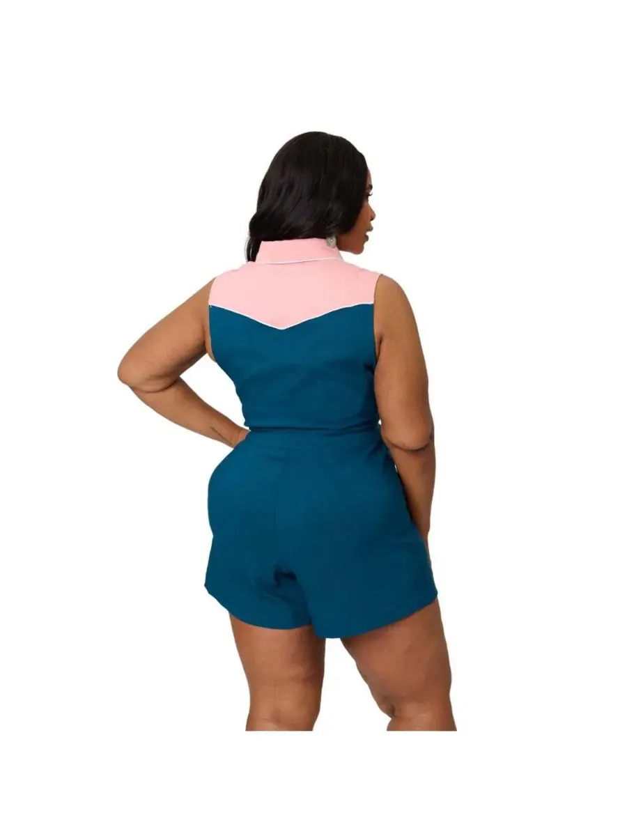 Комбинезон с западным стилем и вышивкой Plus Size 1940s Unique Vintage — изображение 2 из 4, синий розовый