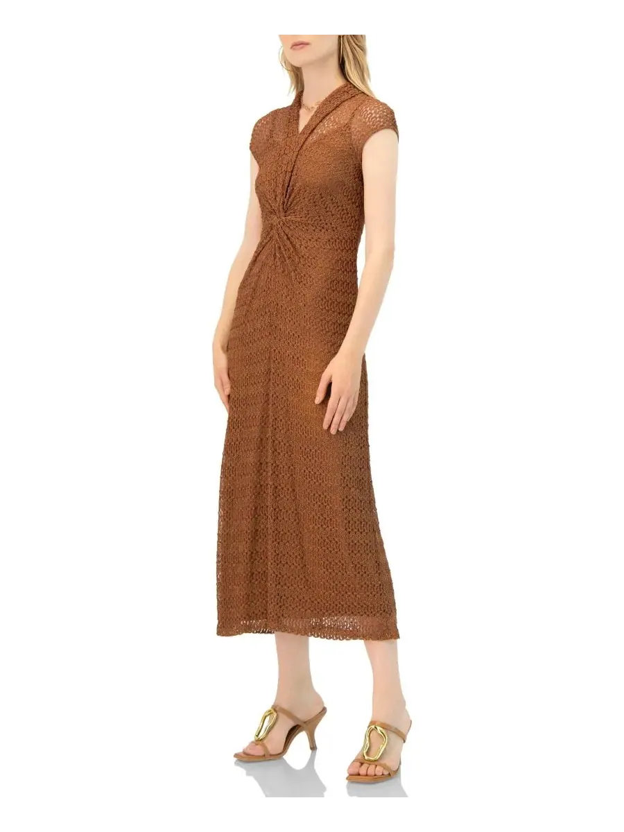 Платье длинное вязаное без рукавов V-Neck Ivonne — изображение 2 из 6, коричневый