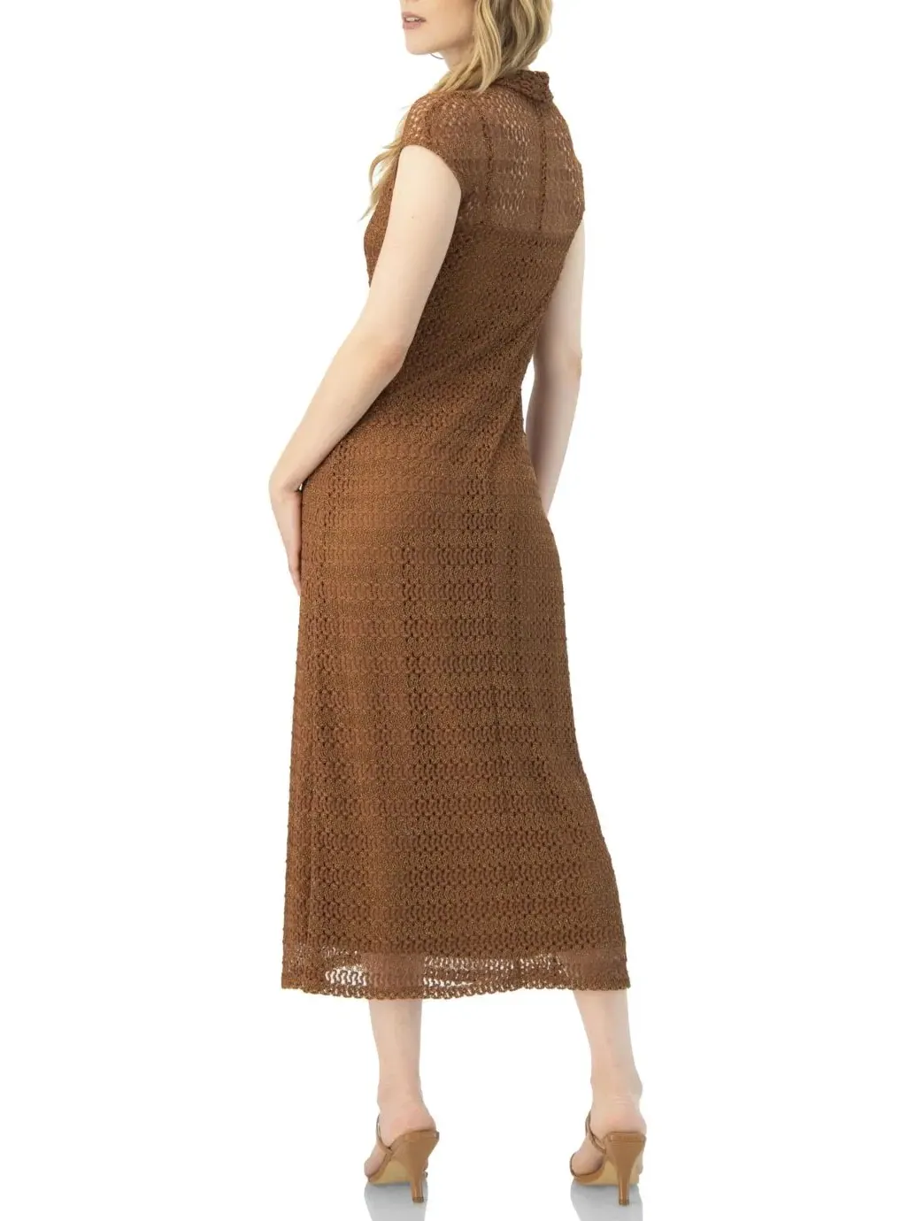 Платье длинное вязаное без рукавов V-Neck Ivonne — изображение 3 из 6, коричневый