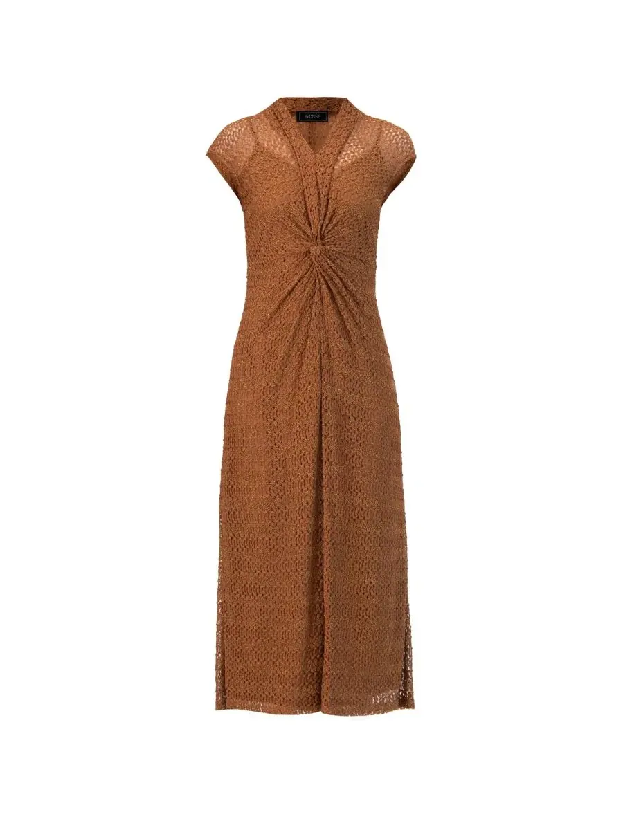 Платье длинное вязаное без рукавов V-Neck Ivonne — изображение 5 из 6, коричневый