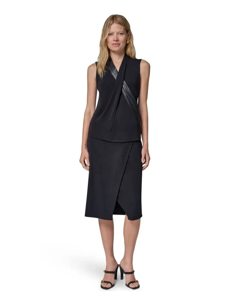 Блуза без рукавов с V-образным вырезом, на молнии Donna Karan New York — изображение 2 из 10, черный