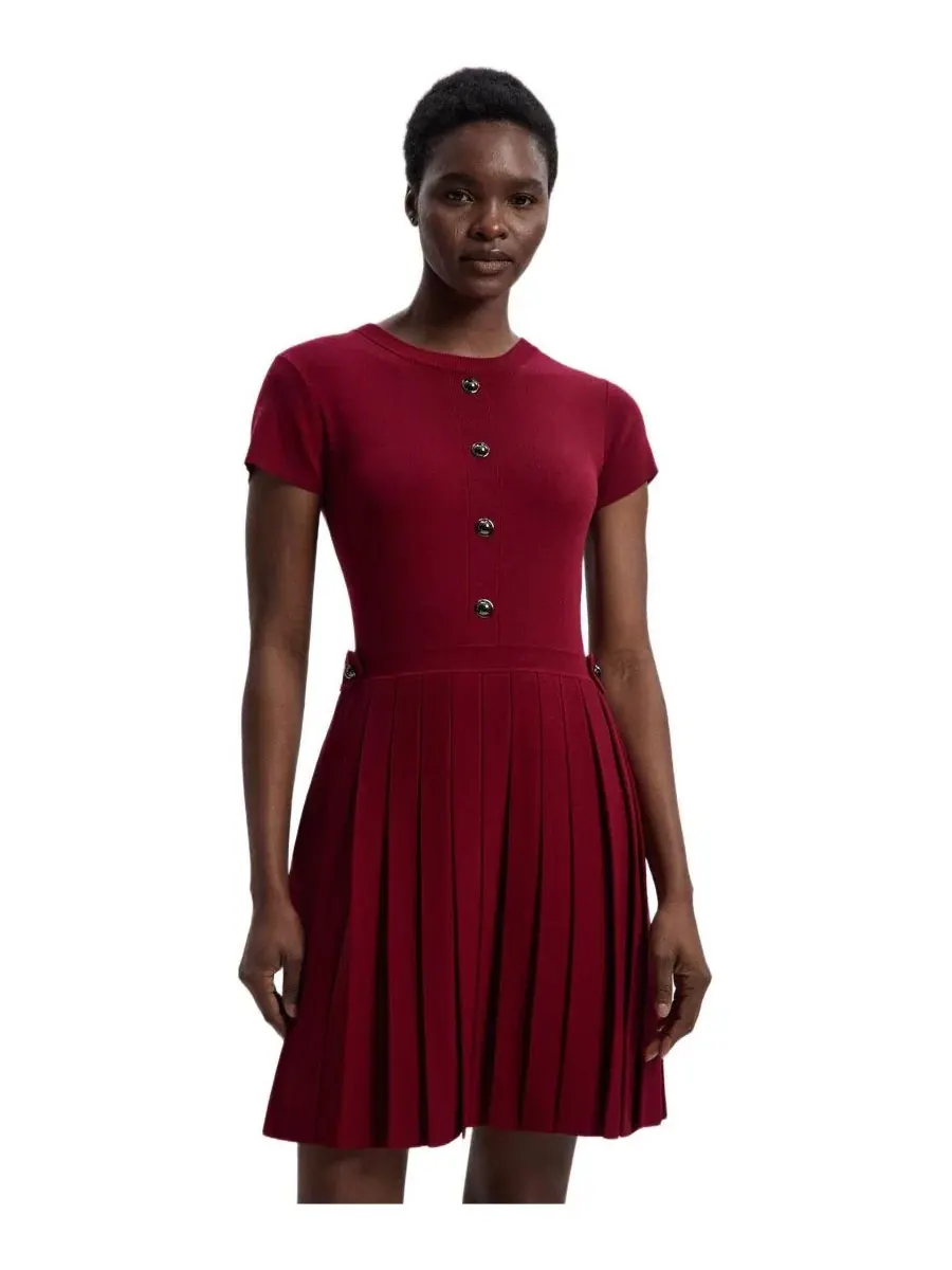 Платье мини с защипами и плиссе из вискозы Karen Millen — изображение 1 из 6, бордовый