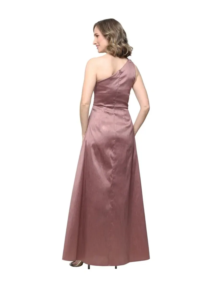 Платье длинное с одним плечом с бисером, модель One-Shoulder Shantung Alex Evenings — изображение 3 из 3, розовый