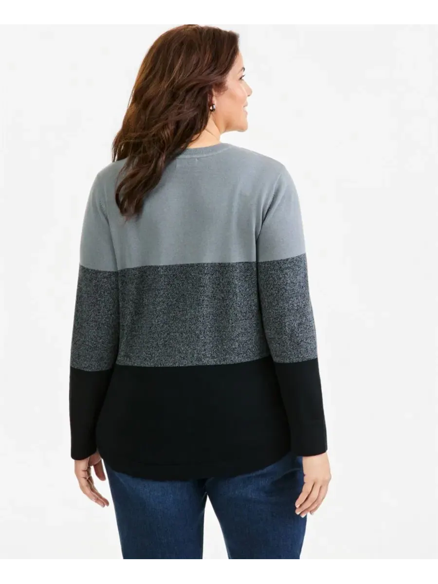 Свитер с цветовым блоком и изогнутым низом Plus Size Deep Black Style & Co — изображение 4 из 4, глубокий черный
