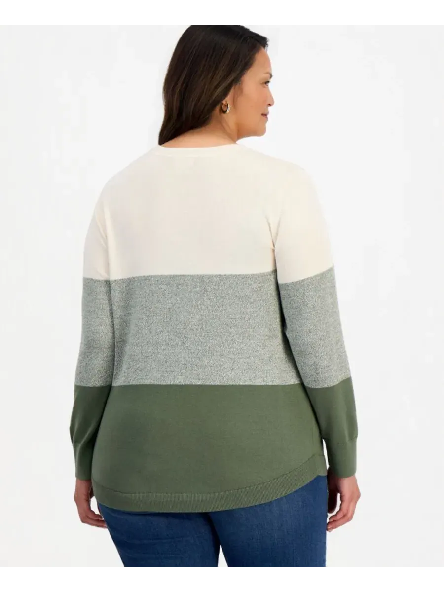 Свитер с цветовой блочной расцветкой и изогнутым низом Plus Size Style & Co — изображение 2 из 3, зеленый