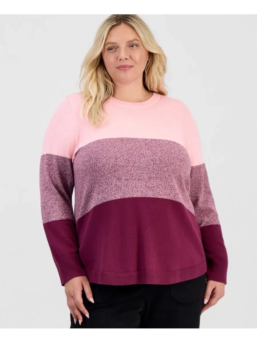 Свитер с цветовым блоком и изогнутым низом Plus Size Curved-Hem Sweater Style & Co, New Brickberry — изображение 1 из 3