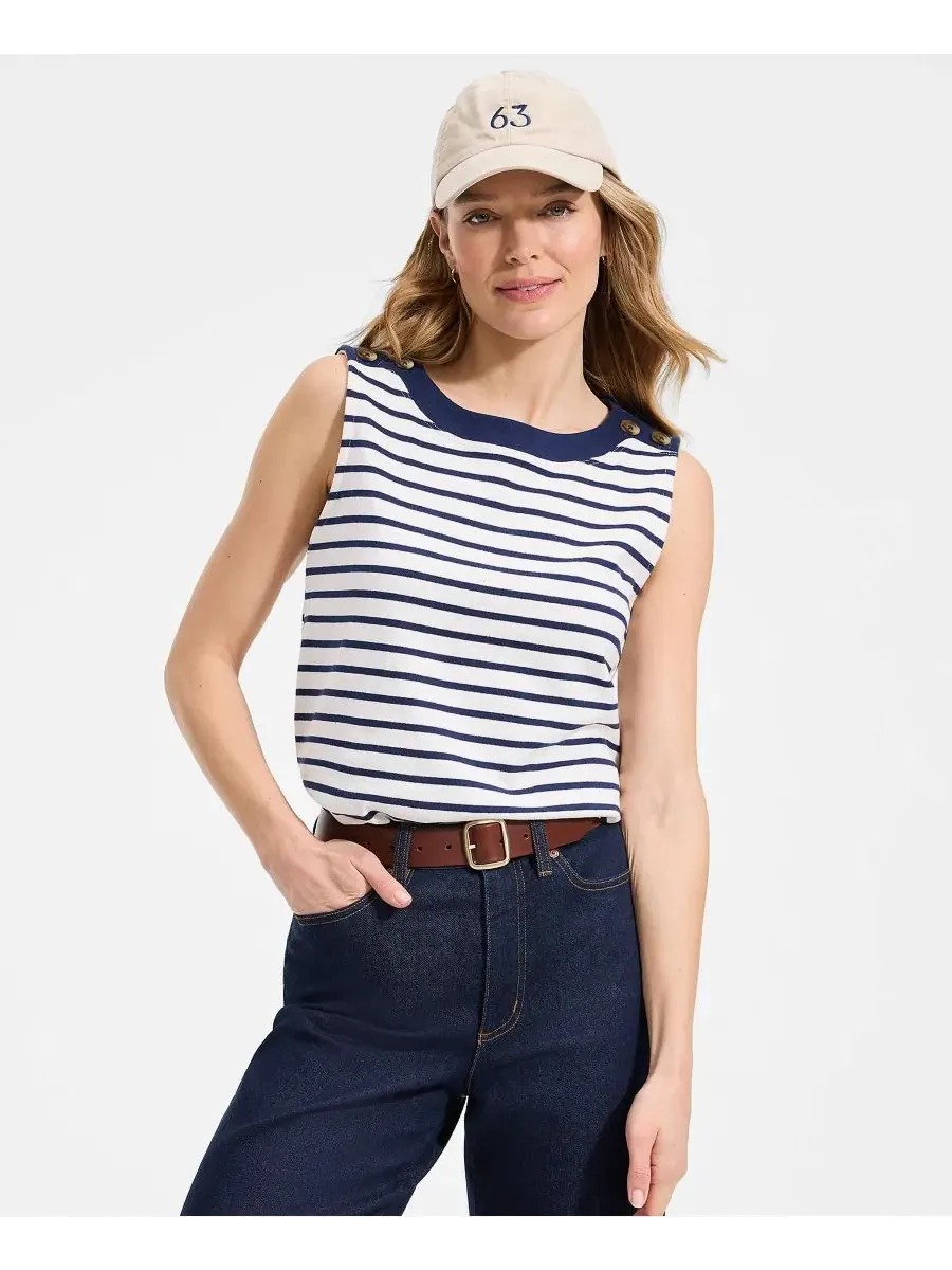 Женский топ-майка с пуговицами на плечах Mariner Button Shoulder Tank Lands' End — изображение 3 из 4