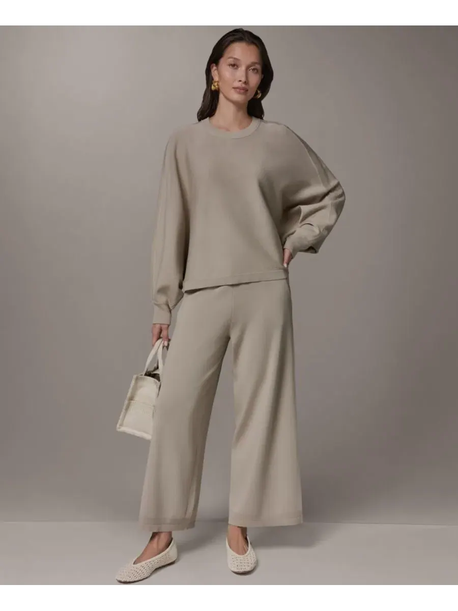Свитер оверсайз с рукавом-долман и круглым вырезом Donna Karan Weekend — изображение 3 из 6, песчаник