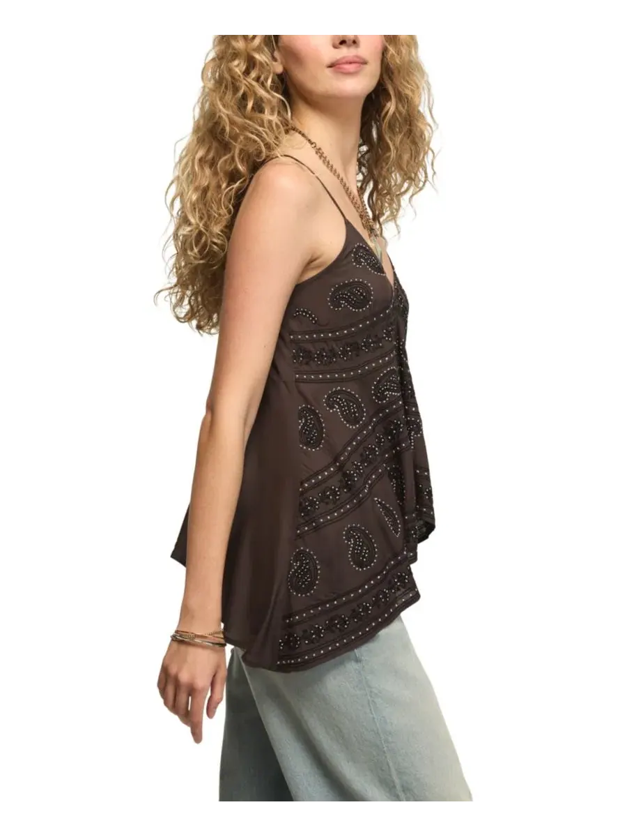 Топ без рукавов с вышивкой пейсли Хэнки Хем V-образным вырезом Lucky Brand — изображение 3 из 5, вороновый