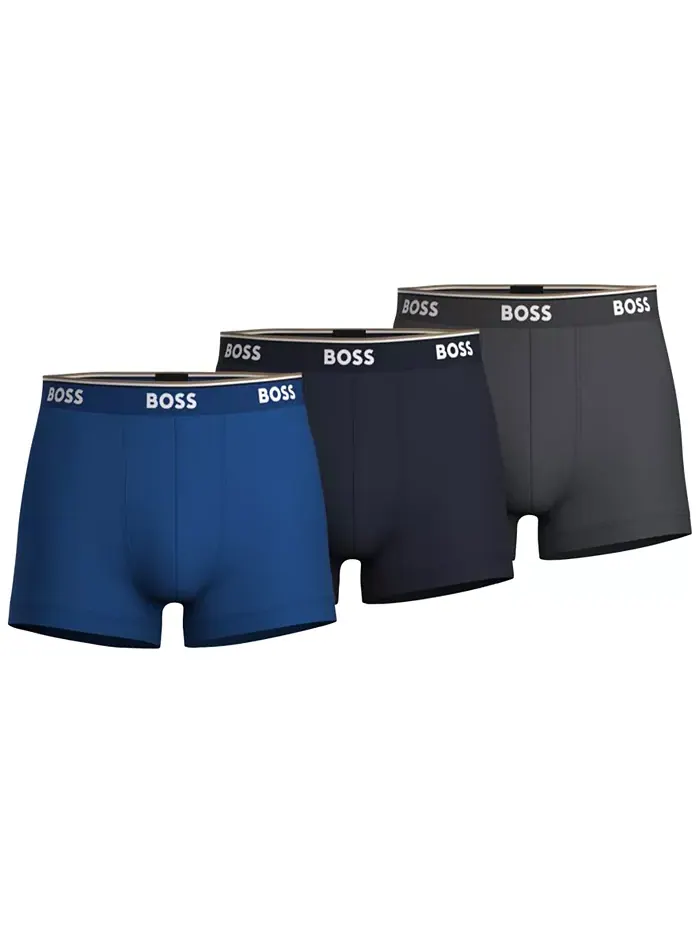 Мужские трусы с логотипом на резинке, 3 штуки, однотонные Hugo Boss — изображение 1 из 1, синий